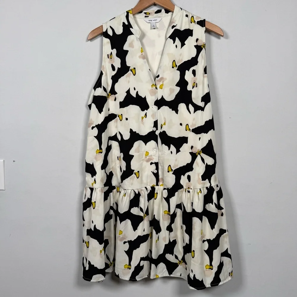 Nine West Button Front Ruffle Hem Dress, Size XL - Picture 2 of 11